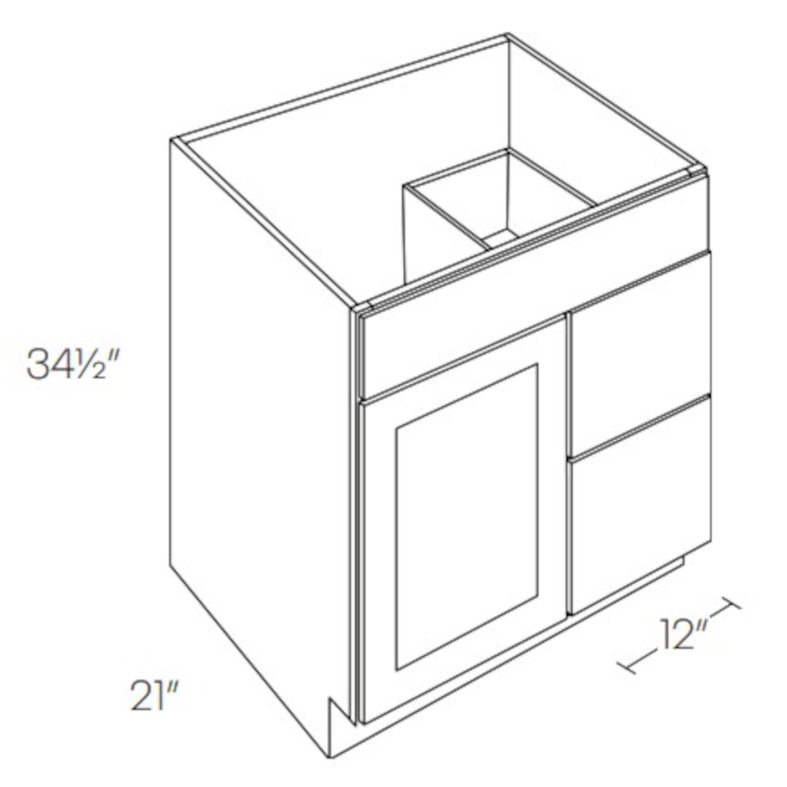 CNC Assembled Classic Milano Fossil Grey - 1 Door 2 Drawer Vanity Base Cabinet