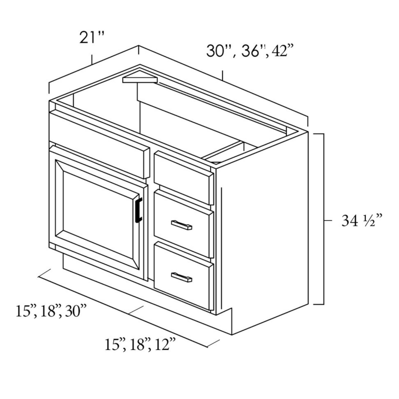 Everview RTA Hickory Shaker - Vanity Cabinet - 1 Door 2 Drawer